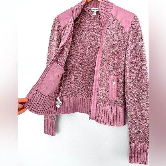 Vintage Y2K Bebe Pink Knit and Leather Zip Front Jacket - Picture 4 of 10